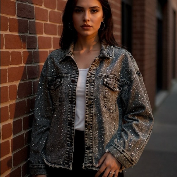 Veveret Jackets & Blazers - Sparkling Black Denim Jacket for Women